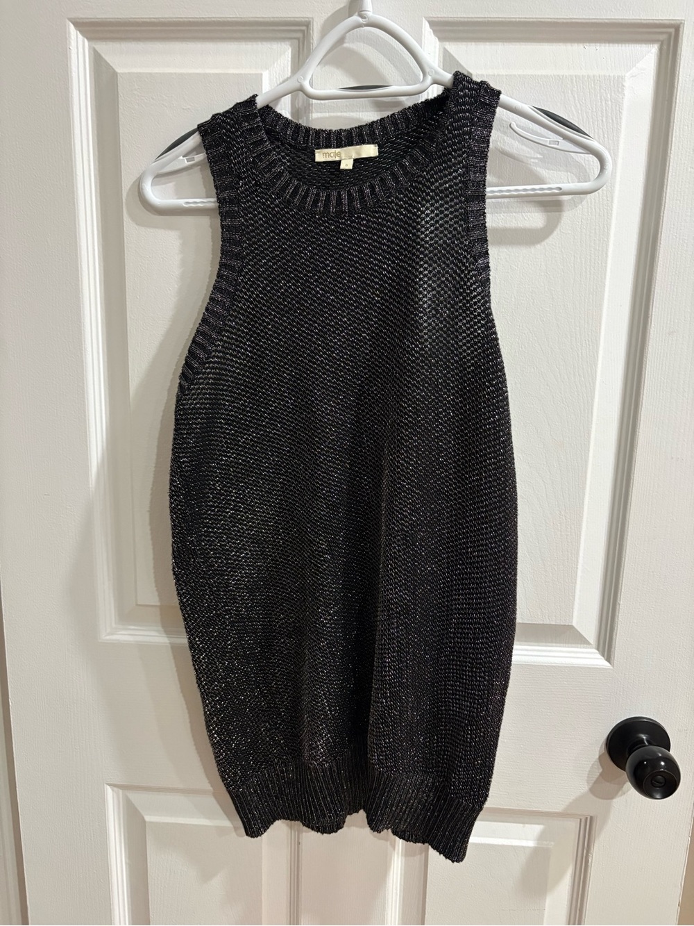 Maje Black Metallic Knit Tank Top